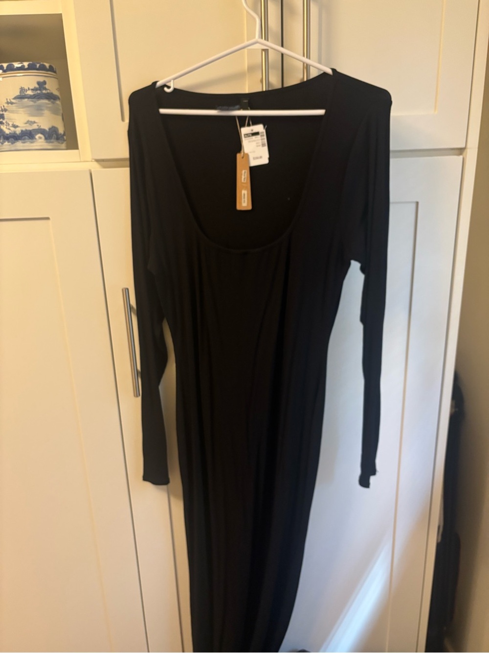 SKIMS Black Long Sleeve Scoop Neck Maxi Dress